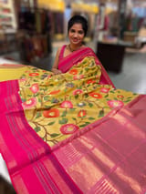 Lemon Yellow Tissue Gorgette Fusion Saree with vidarbha Borders