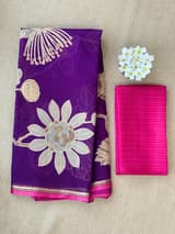 Brinjal Designer Organza with Tissue applique work