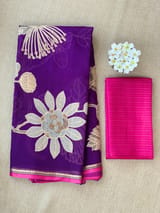 Brinjal Designer Organza with Tissue applique work