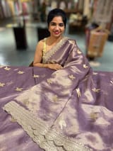 Purple  Handloom Tissue Saree with Embroidery