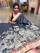 Black Tussar pen kalamkari printed saree