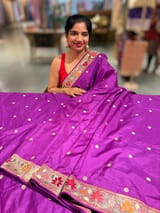 Majenta Kanchi soft silk saree with pythani and jamdani inspired embroidery SS50135