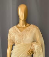 Pastel Yellow Organza Saree with tissue cutwork Rose border