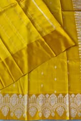 Yellow Poona Silk Saree with heavy weaving open Mashru border
