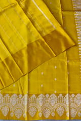 Yellow Poona Silk Saree with heavy weaving open Mashru border