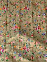 Earthy Tone Tissue Stripes Saree with petite point Embroidered tissue border and blouse .