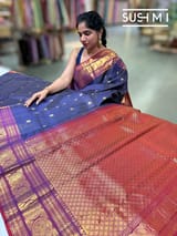 Midnight Blue Vintage Checks Kanjeevaram Saree : S62F118
