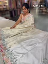 White Brocade Kanjeevaram with  embroidery D62F039