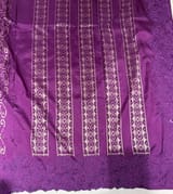 Brinjal Cambodian–inspired Ikkat Silk Saree with cutwork Rose Border SS50347