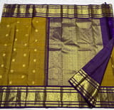 Mustard olive & Brinjal Combo Kanchipuram Vintage checks Saree SS50158