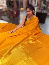 Mustard vintage Kanchipuram silk saree with pen kalamkari blouse SS50177