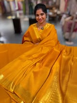 Mustard vintage Kanchipuram silk saree with pen kalamkari blouse SS50177