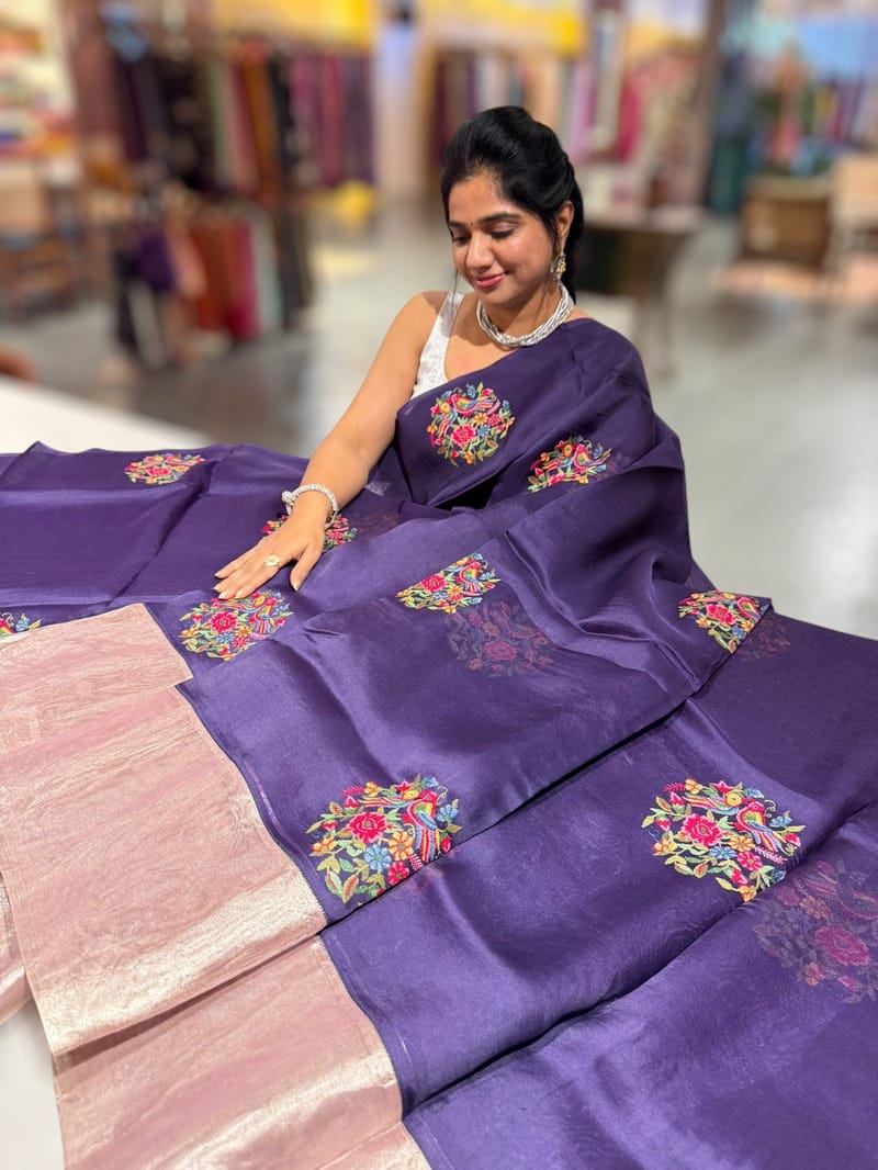 Violet Organza Saree with pure Tissue Border SS50319