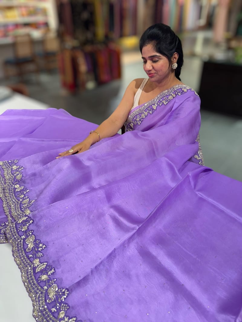 Lilac pure organza with handwork SS50251