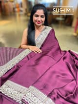 Wine Satin Saree with sabyasachi borders : D62F049