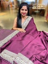 Wine Satin Saree with sabyasachi borders : D62F049