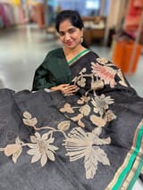 Black Designer Organza with Tissue applique work