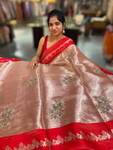 Red Banarasi Brocade Tissue with embroidery SS50222