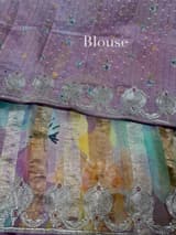 Lilac Printed Organza Tissue stripes saree with embroidery