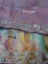 Lilac Printed Organza Tissue stripes saree with embroidery