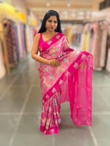 Fushcia Pink  Premium Handloom Designer Tissue saree with exquisite embroidery
