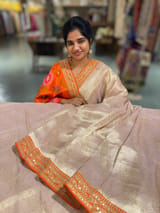 Lilacish pink & Orange Combo Banarasi Tissue Brocade saree SS50219