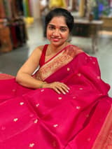 Ruby Pink Premium Kora Banarasi Saree with heavy weaving borders
