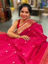 Ruby Pink Premium Kora Banarasi Saree with heavy weaving borders