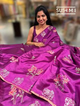 Purple Pure Silk saree with petite point embroidery: S62F166