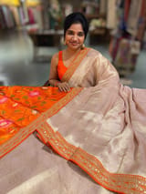 Lilacish pink & Orange Combo Banarasi Tissue Brocade saree SS50219