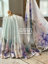 Floral printed handloom lenin saree