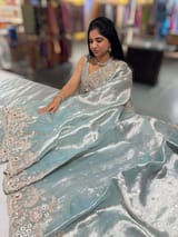 Pastel Blue tissue saree with heavy handwork SS50244