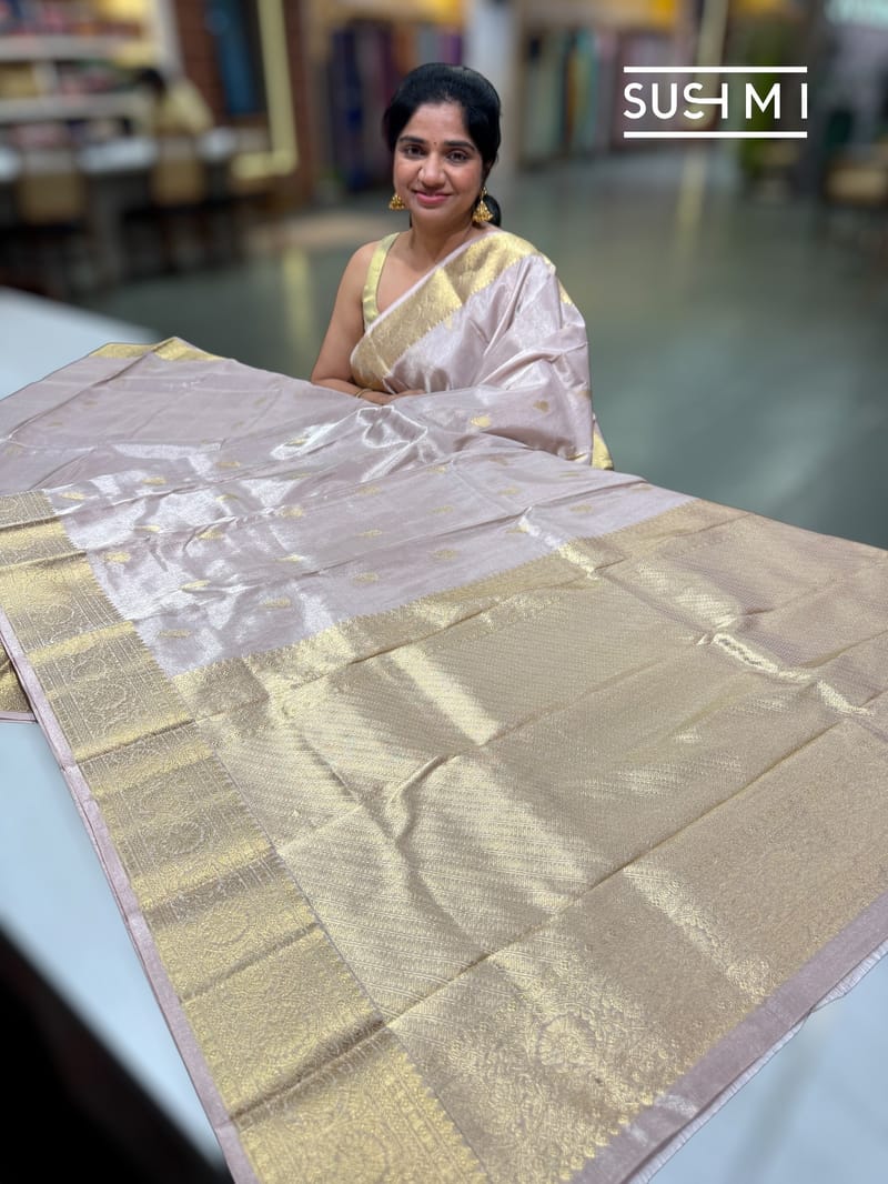 Nude Pink Kanjeevaram Tissue Saree