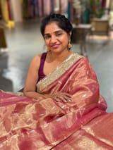Pink Pure handloom Banarasi Tissue saree hemlined with Sabhyasachi style fringe laces .SS50431