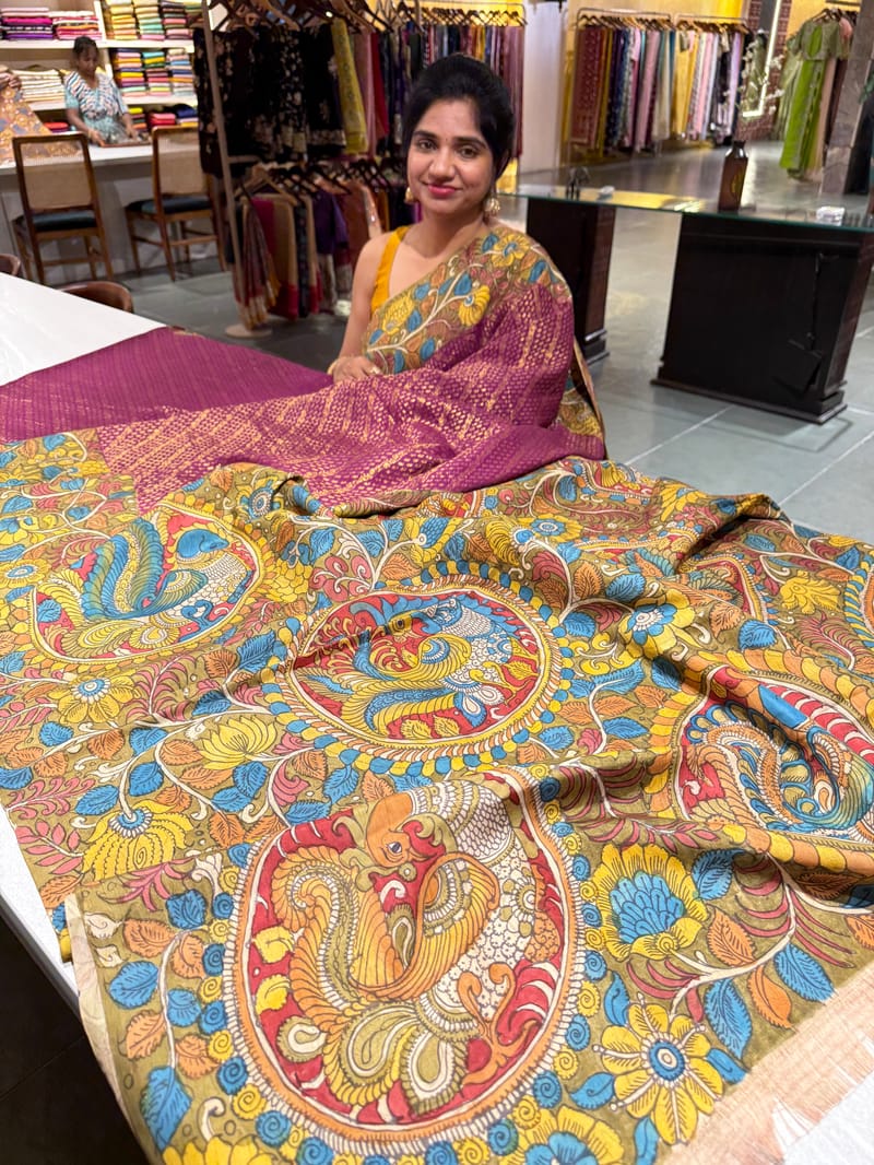 Kanchi brocade pen kalamkari Saree