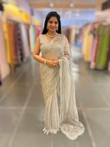 Pastel Bluish silver Crush Tissue handwork Saree