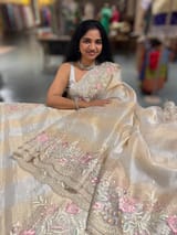 Silver and gold tissue stripes saree with stunning embroidery