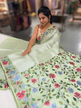 Sea Green kora tissue saree with pythani inspired embroidery