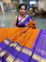 Rust Orange Vintage checks kanjeevaram Saree