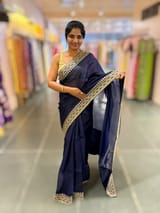 Navy Blue Pure Organza Saree with sabyasachi borders and blouse SS50290