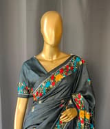 Elephant Grey Pure Handloom Tussar Saree