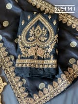 Black Banarasi Silk Saree with Handwork D62F002