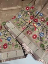 Light Brown Earthy Tone Pure Organza Saree with pythani insipred embroidery SS50299