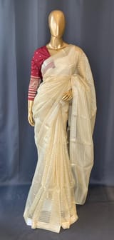 Pastel Yellow Banarasi kora Saree