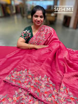 Ruby Pink Banarasi Jute Tissue stripes saree DSCL042
