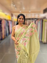 Pista Banarasi Brocade Saree with Pichwai Embroidered Skirt Border. SS5088