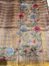 Mauve Brown pure handloom Tussar Vintage Checks Saree with Jamdani inspired embroidered border SS50466