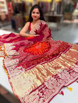 Burgundy Designer Rai Bandhej Saree With Embroidered Border SS50486