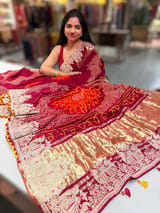 Burgundy Designer Rai Bandhej Saree With Embroidered Border SS50486