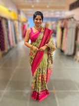 Pista Fusion Tissue Gorgette Saree with vidarbha Borders